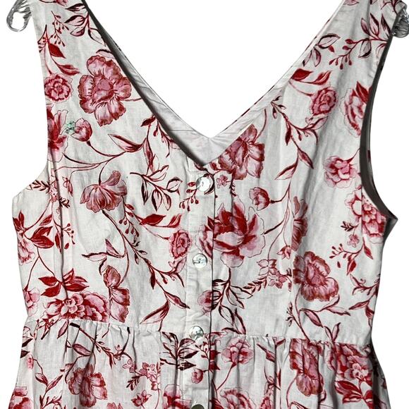 Cynthia Rowley Linen Floral Sleeveless V-Neck A-Line Midi Dress Women's 8 White - Picture 3 of 8